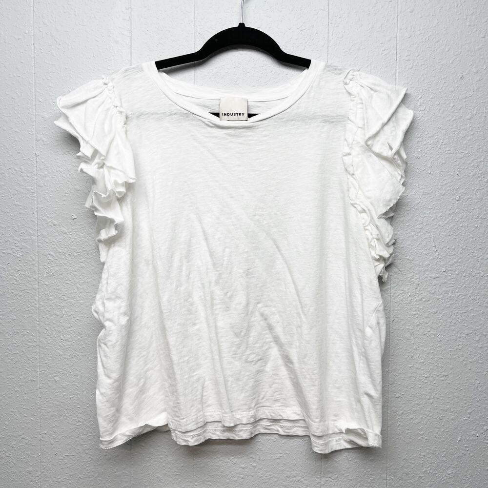 Industry 100% Pima Cotton Ruffle Top Womens 1X Beach Coastal Chic Nautical